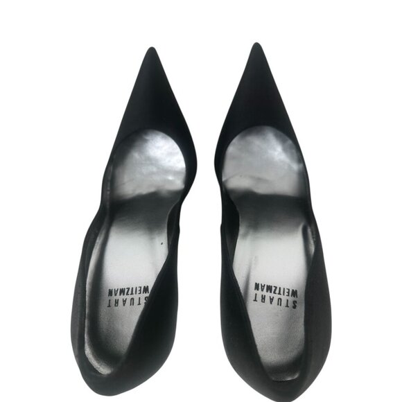 Stuart Weitzman Black Satin Crystal Embellished Heels Pointed Toe Pumps Size 8.5 - Picture 7 of 14